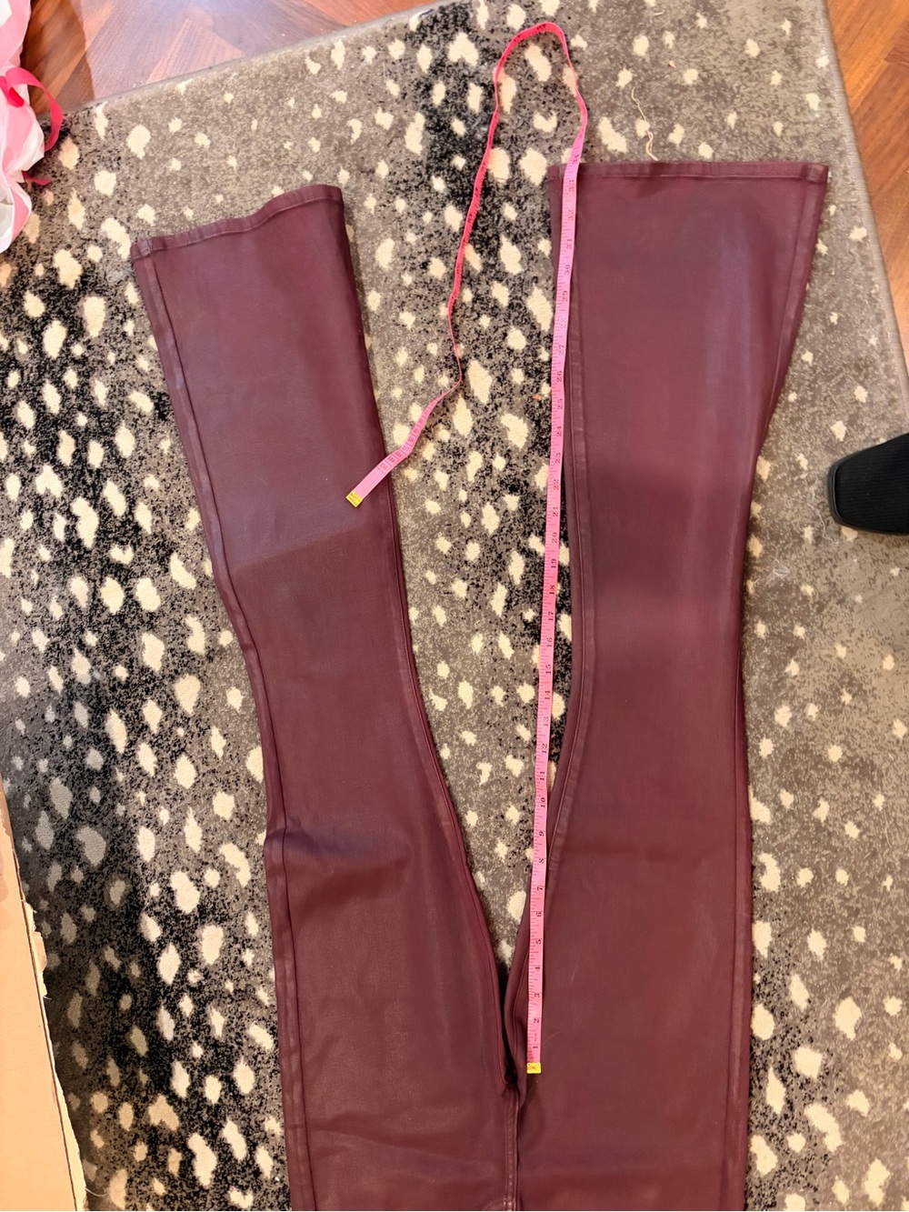 7 For All Mankind Burgundy Faux-Leather Flare Jeans - Picture 10 of 11